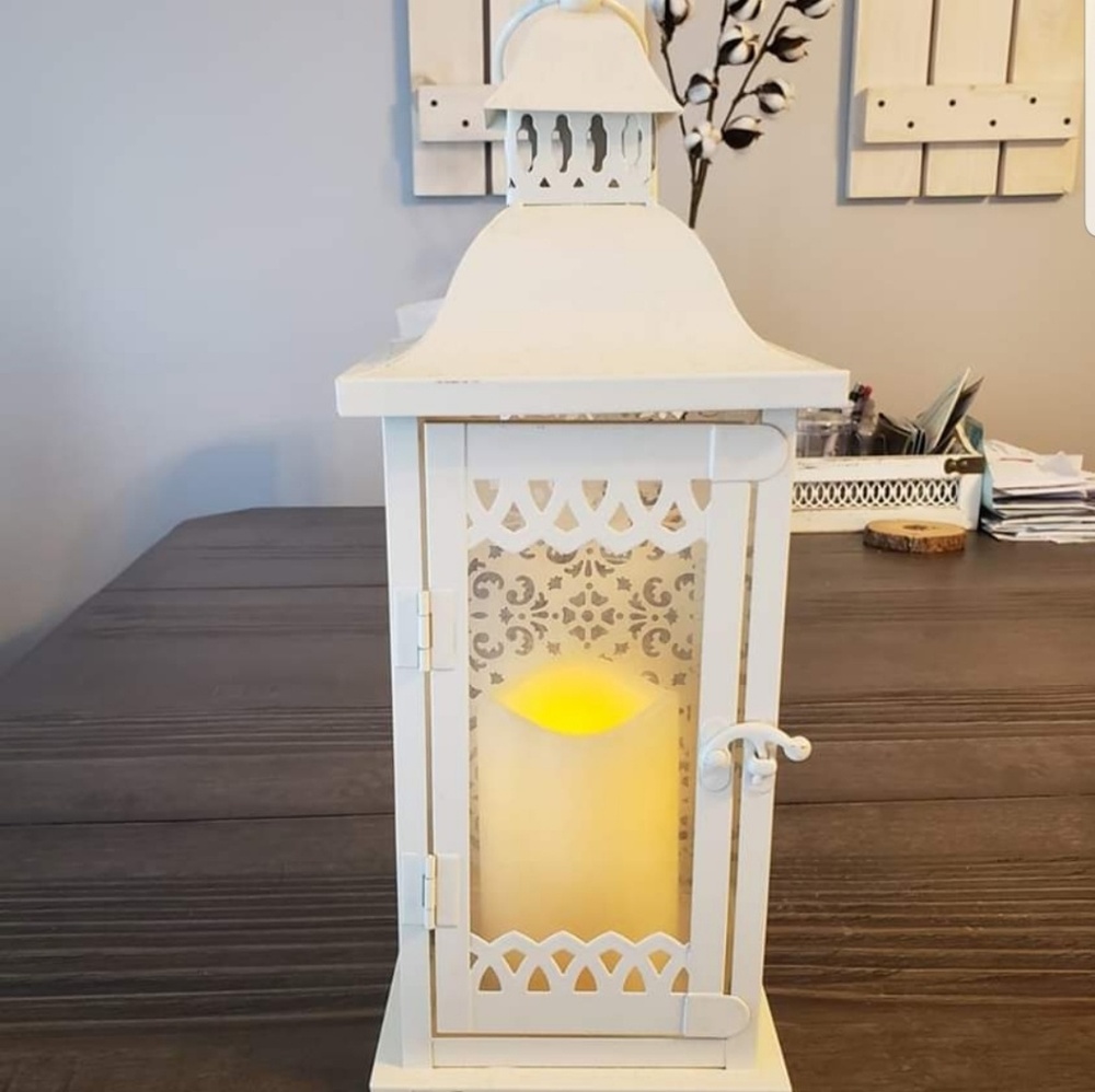 Off white lantern with faux candle